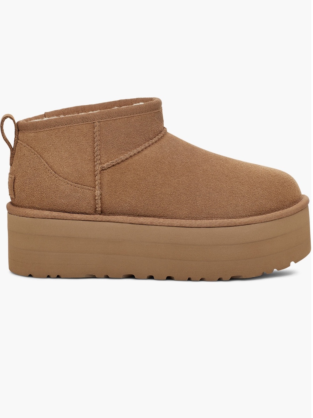 UGG Women's Classic Ultra Mini Platform Boots in chestnut suede